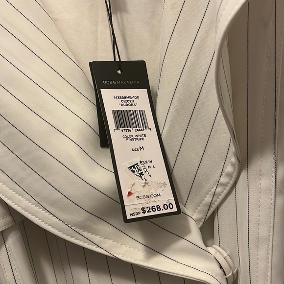 BCBG maxazria pinstripe white trench coat with belt black white aurora size M - Picture 5 of 12